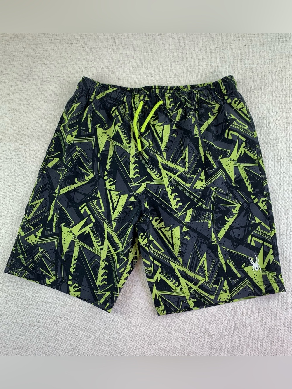 Spyder boy's Black and Neon Green Geometric print Swim Trunks size M(10-12)